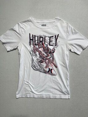 Hurley White Crew Neck Tee with Surfing Skull Graphic
